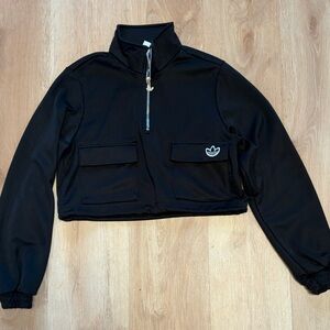 adidas Black Cropped Quarter-Zip Jacket with Front Pockets